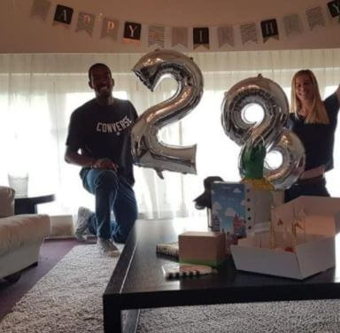 Christian Taylor celebrating his 28th birthday with his girlfriend Beate.